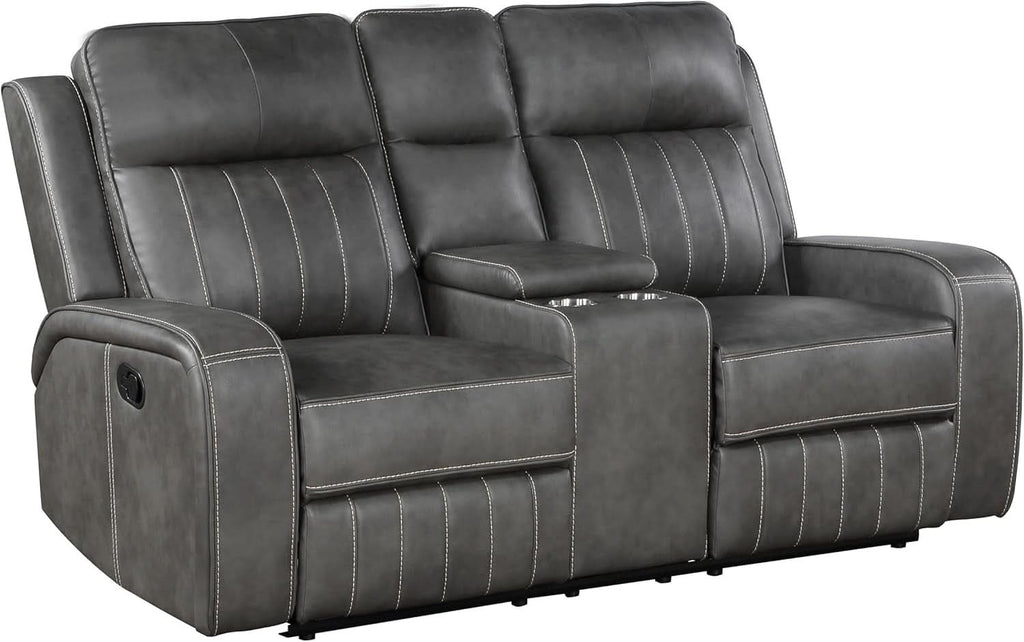 Gray Faux Leather Reclining Loveseat With Manual Recline ShipItFurniture