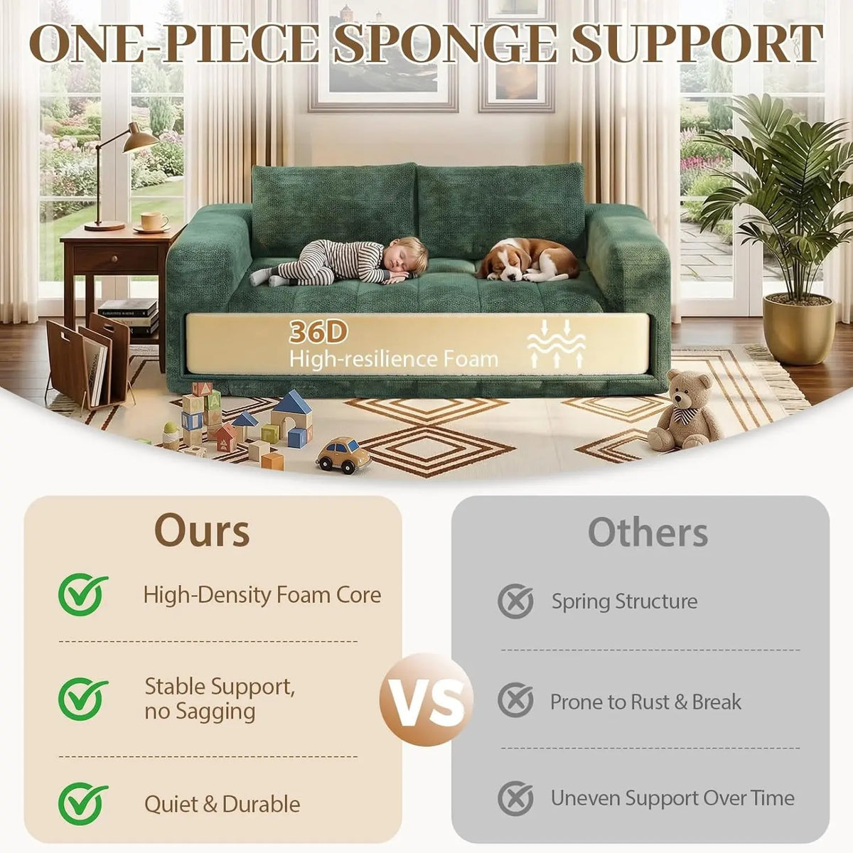 76 Inch Oversized Dark Emerald Velvet Chenille Couch ShipItFurniture