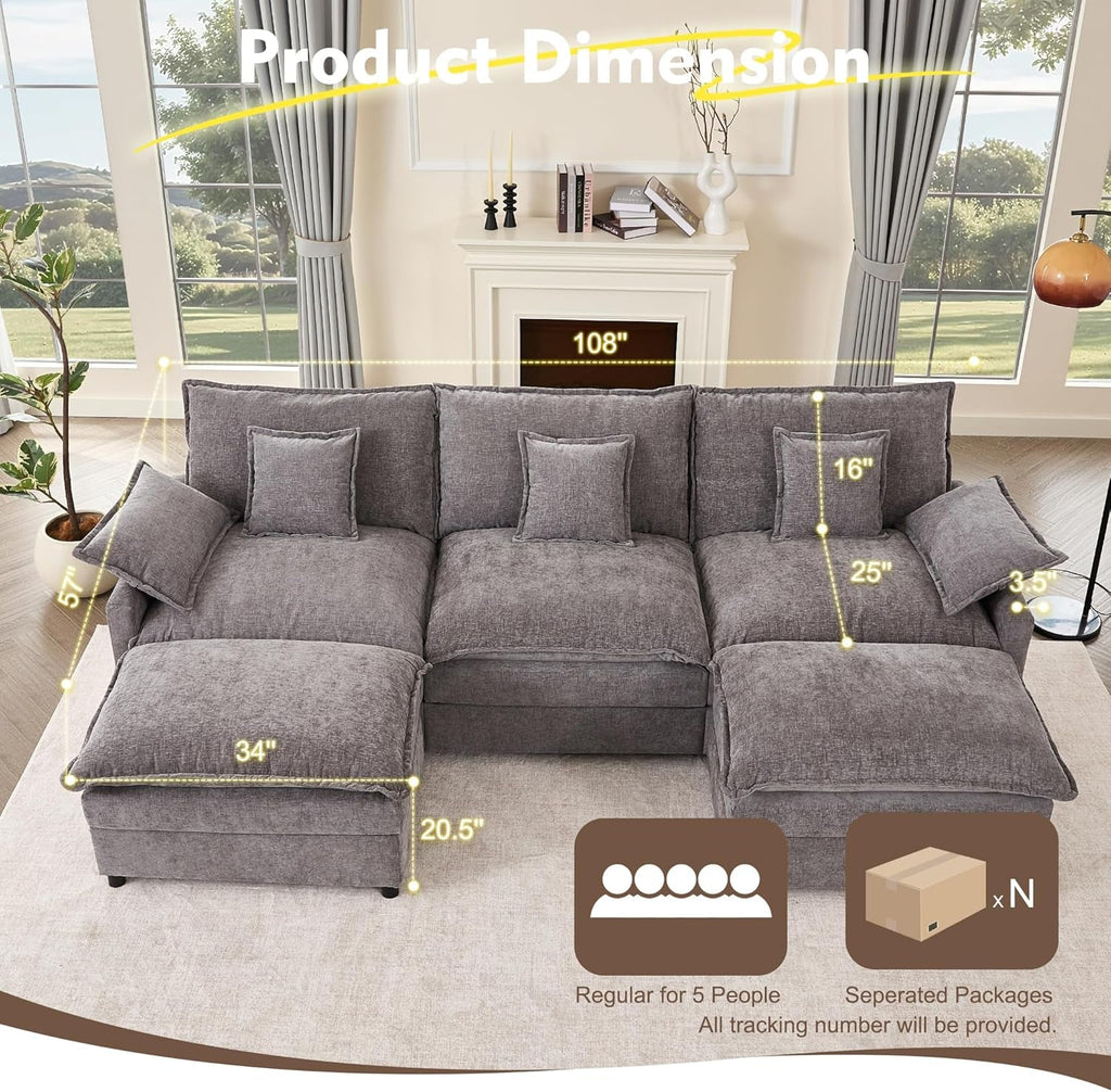 108 Inch U Shaped Ultra Modular Sofa Slate Chenille Fabric ShipItFurniture