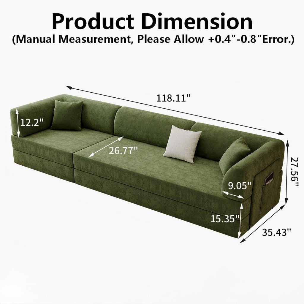 Green Modular Sectional Sofa Bed Removable Ottoman ShipItFurniture