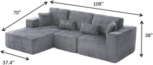 108 Inch Cloud Sectional Sofa Grey Ultra Soft Chenille ShipItFurniture