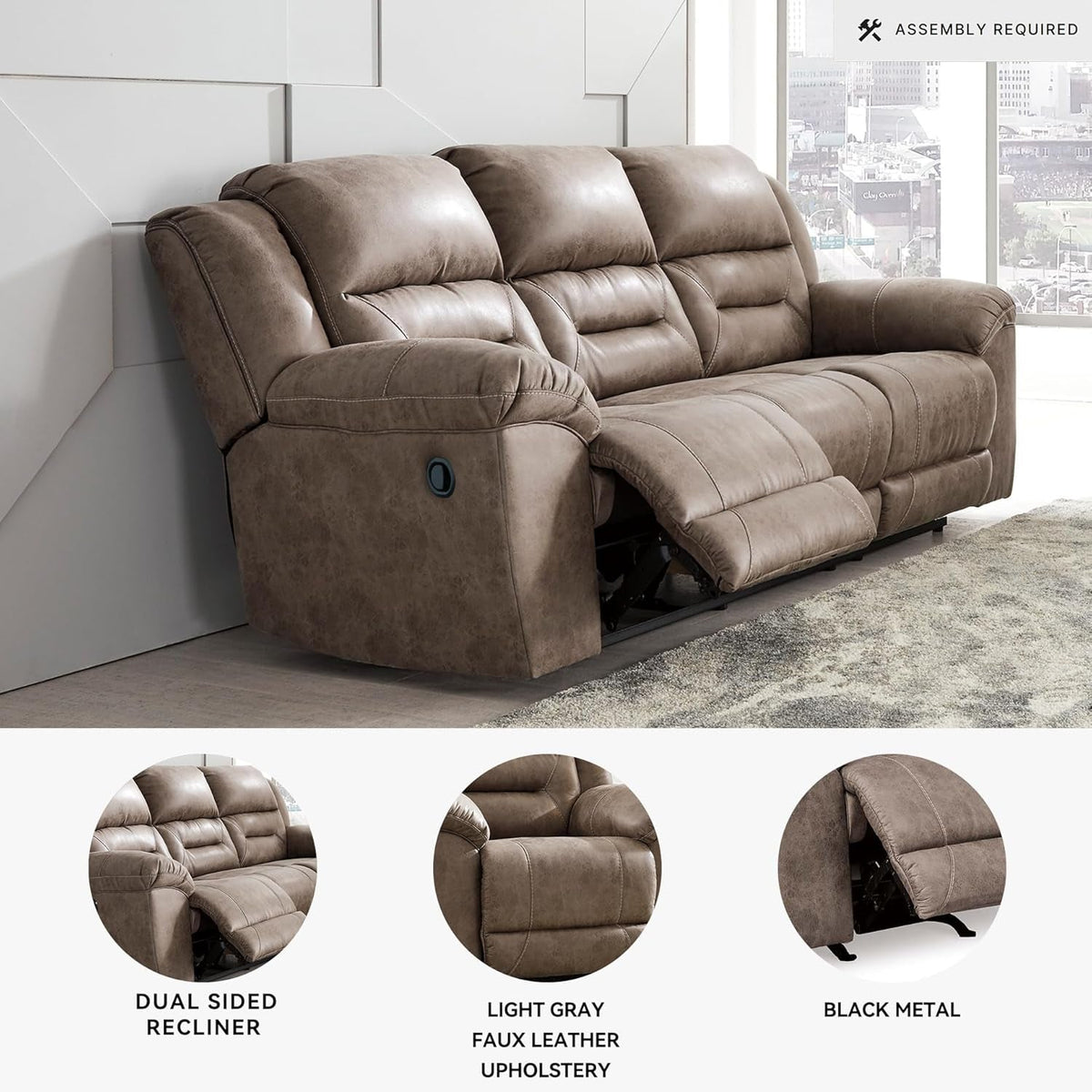 Stoneland NinetyInch DualSided Reclining Living Room Sofa ShipItFurniture