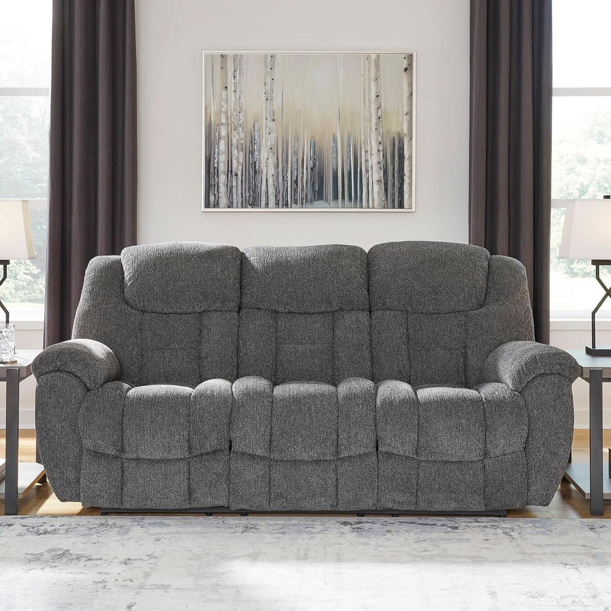 Gray Manual Reclining Sofa Stain Resistant Upholstery ShipItFurniture