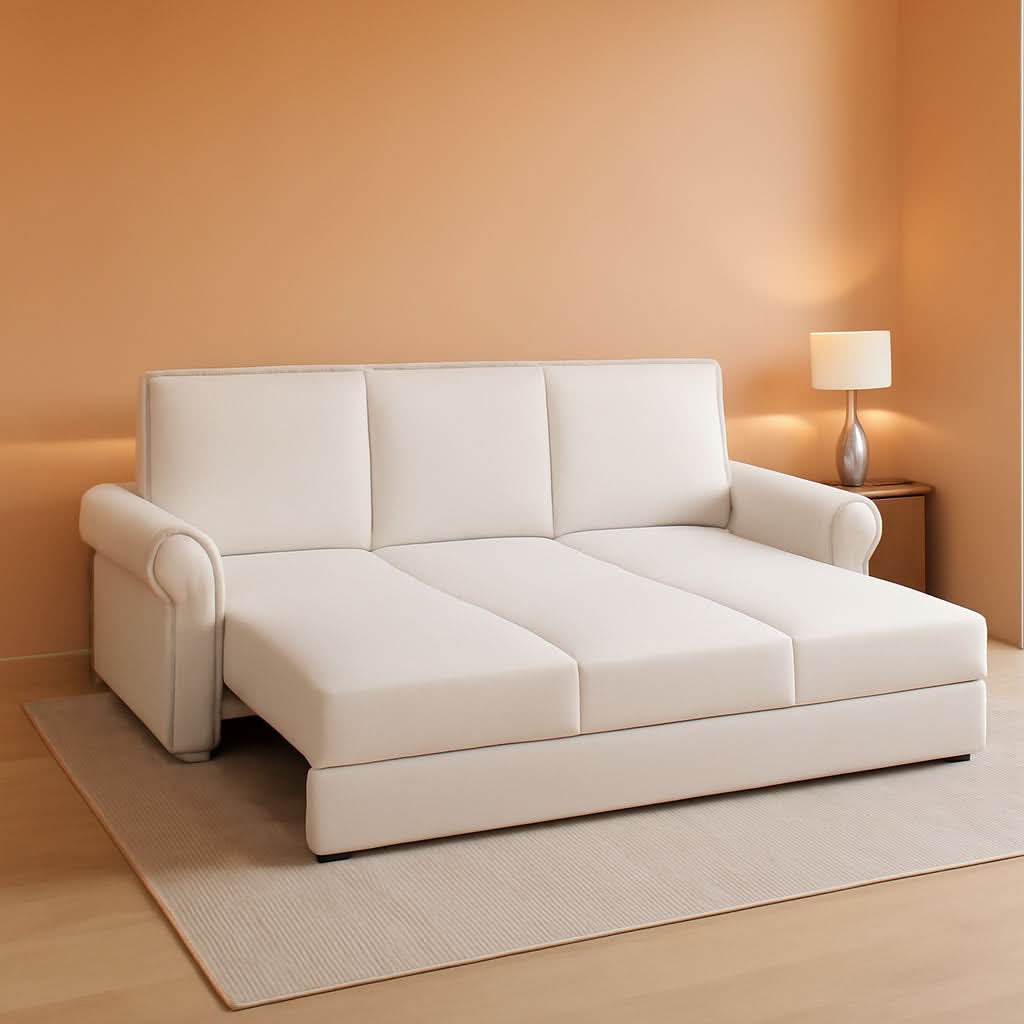 King Size Multifunctional Sleeper Sofa Beige Velvet ShipItFurniture
