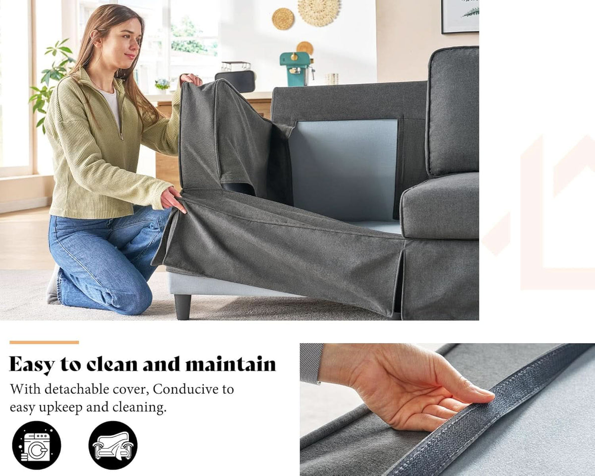 89 Inch Slipcovered Linen Grey Sofa 3 Seater Couch ShipItFurniture