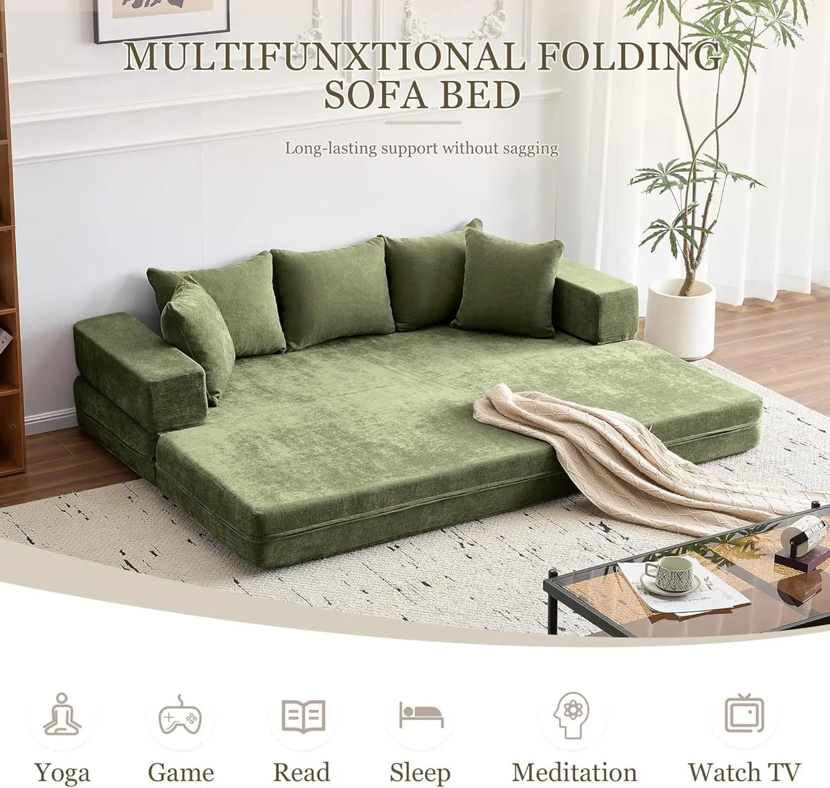 Green 79Inch Convertible Sleeper Couch With Pillows ShipItFurniture