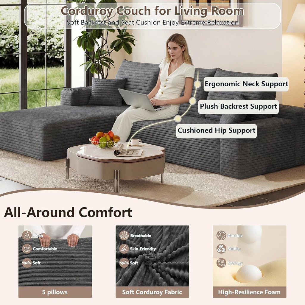 Grey Ninety FiveInch Upholstered Corduroy Sleeper Sofa ShipItFurniture