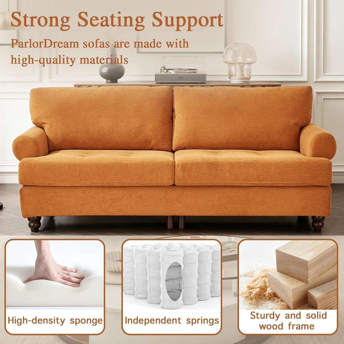 81-Inch Ginger Sofa Modern Upholstered Living Room ShipItFurniture