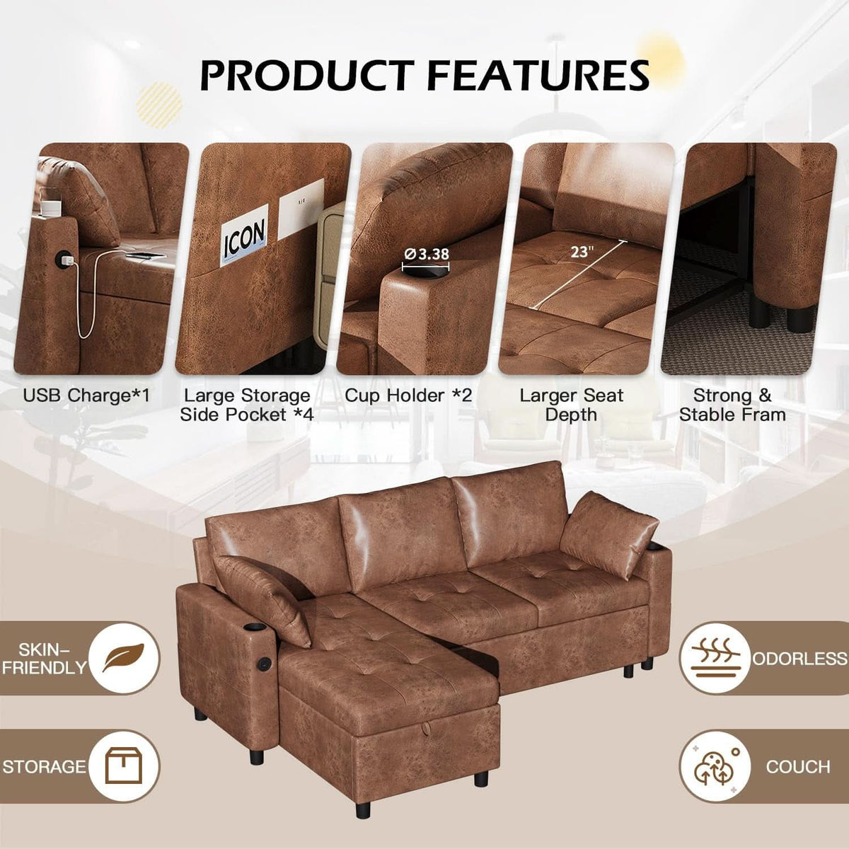 Brown Leather Sleeper Sofa Bed With Storage ShipItFurniture