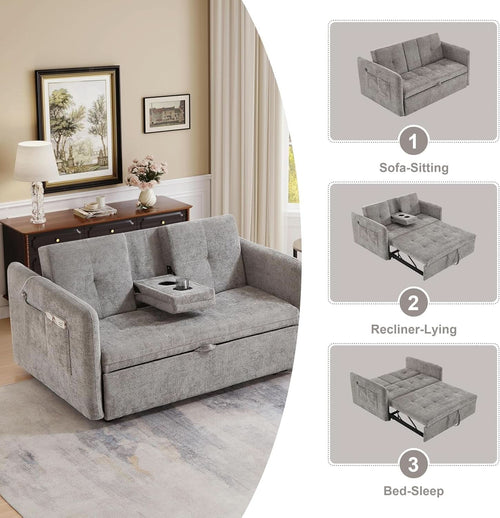 57 Inch Convertible Sofa Bed With USB Charging Ports Grey ShipItFurniture