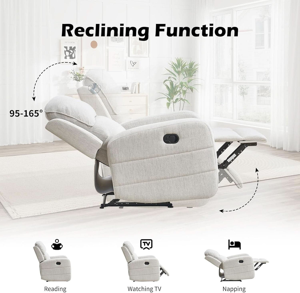 Manual Reclining Three Seat Upholstered Fabric Sofa ShipItFurniture
