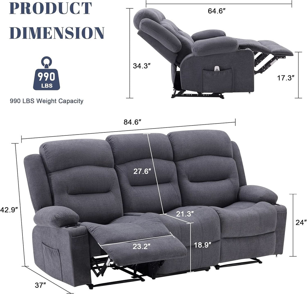 Grey Recliner Sofa With Therapeutic Massage Experience ShipItFurniture