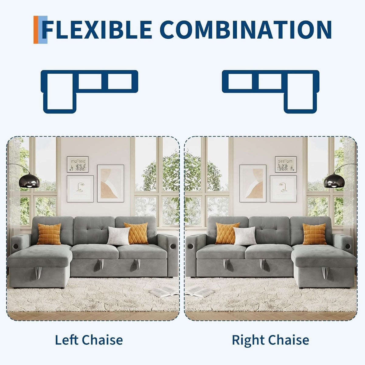 84Inch LShaped Sleeper Sofa Integrated Storage System ShipItFurniture