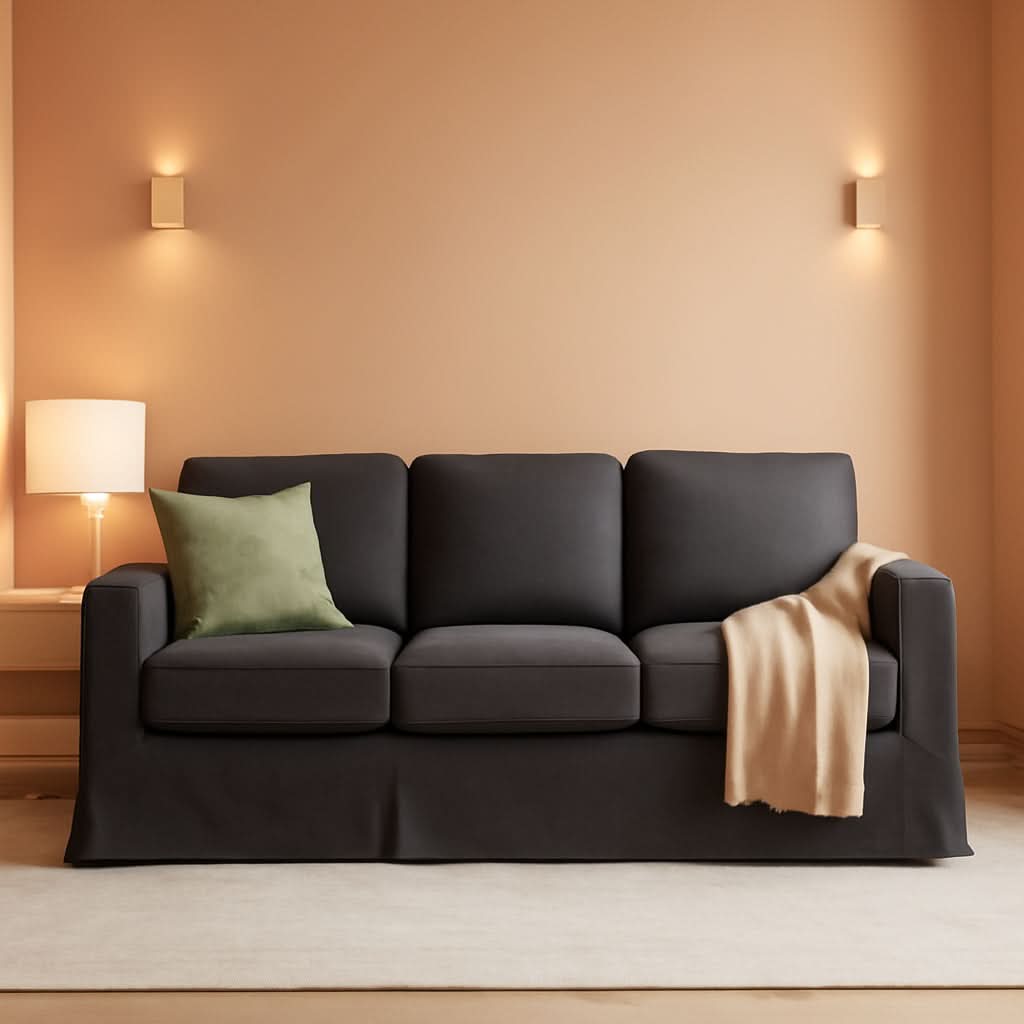 89 Inch Slipcovered Linen Grey Sofa 3 Seater Couch ShipItFurniture