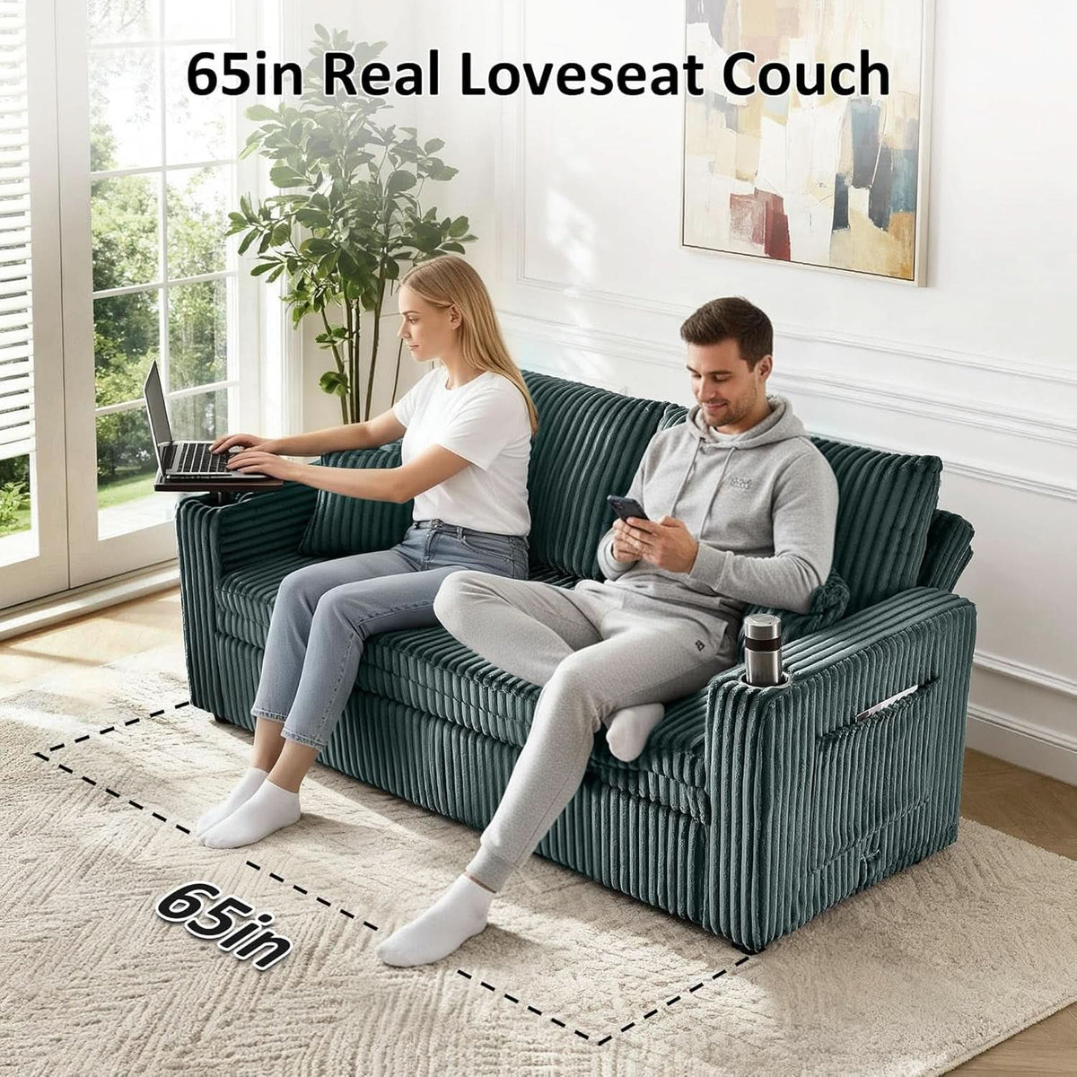 65Inch Sleeper Sofa Bed CorduroyFabric Emerald Green ShipItFurniture