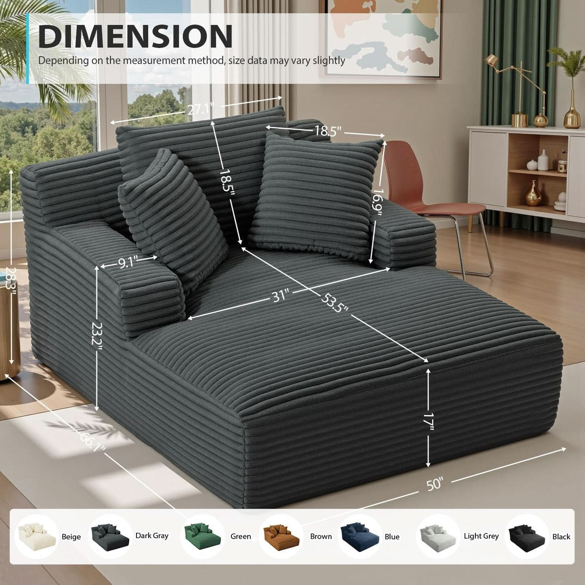 Sumptuously Oversized Dark Grey Chaise Lounge Chair ShipItFurniture