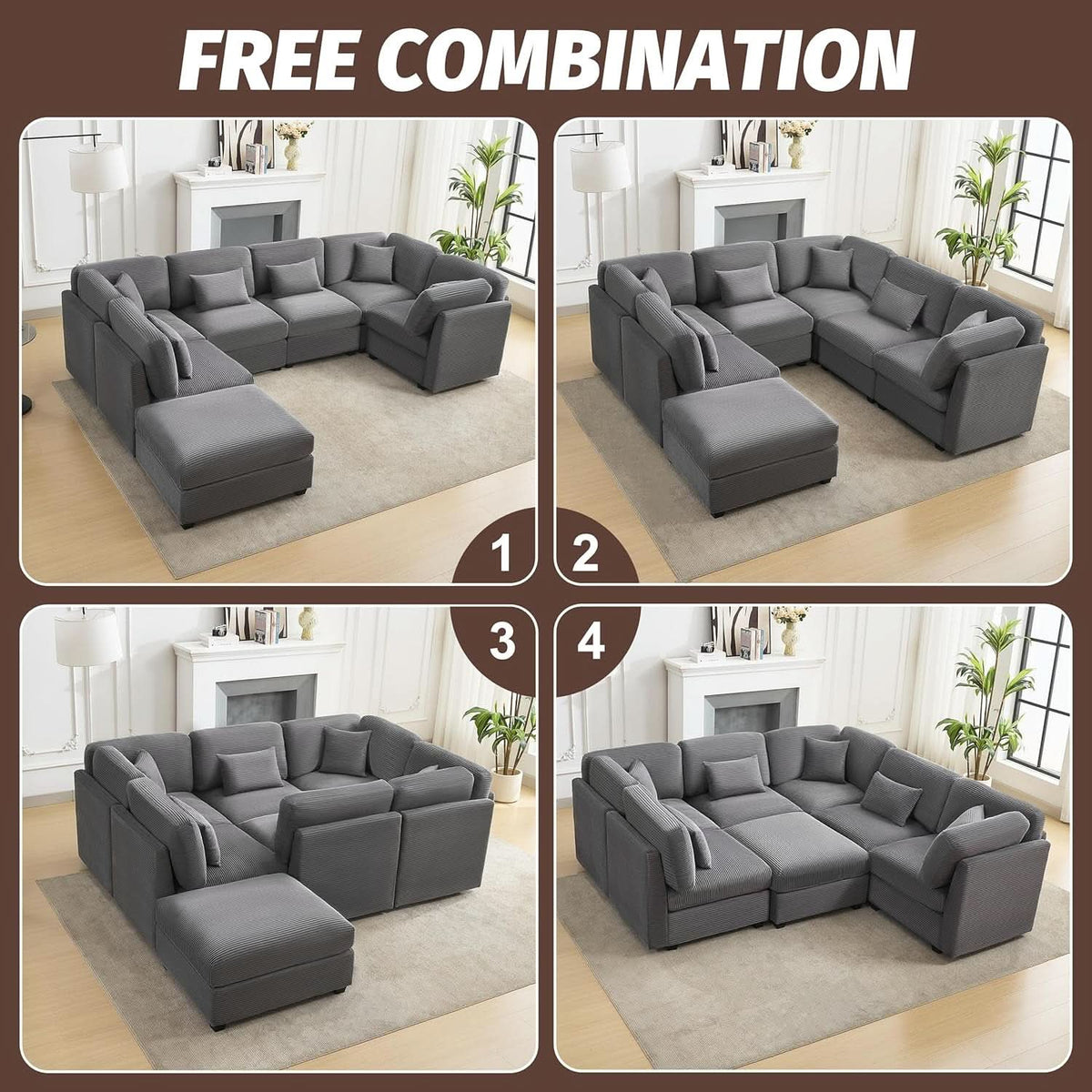 125Inch Oversized Corduroy Cloud Sleeper Grey Sofa ShipItFurniture