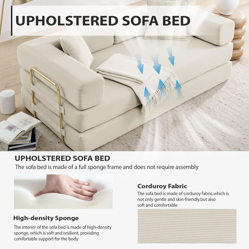 78Inch Convertible Sleeper Sofa Bed Beige Upholstery ShipItFurniture
