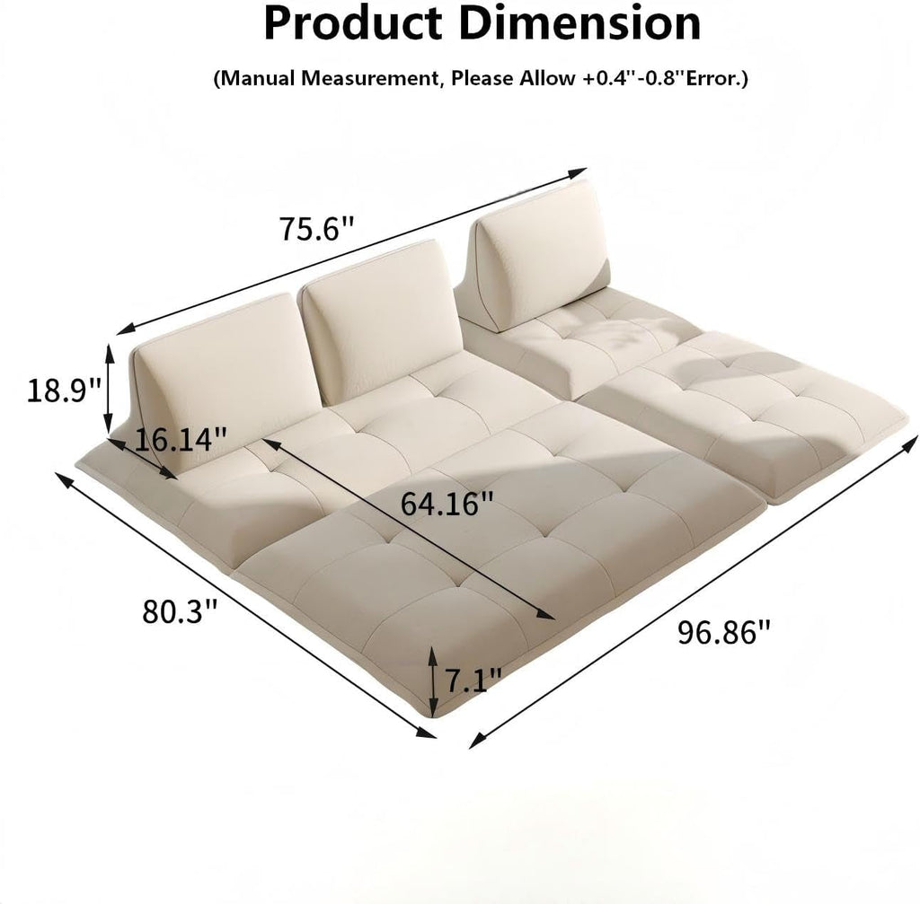 Beige Microfiber Sectional Sofa Daybed With Ottoman ShipItFurniture
