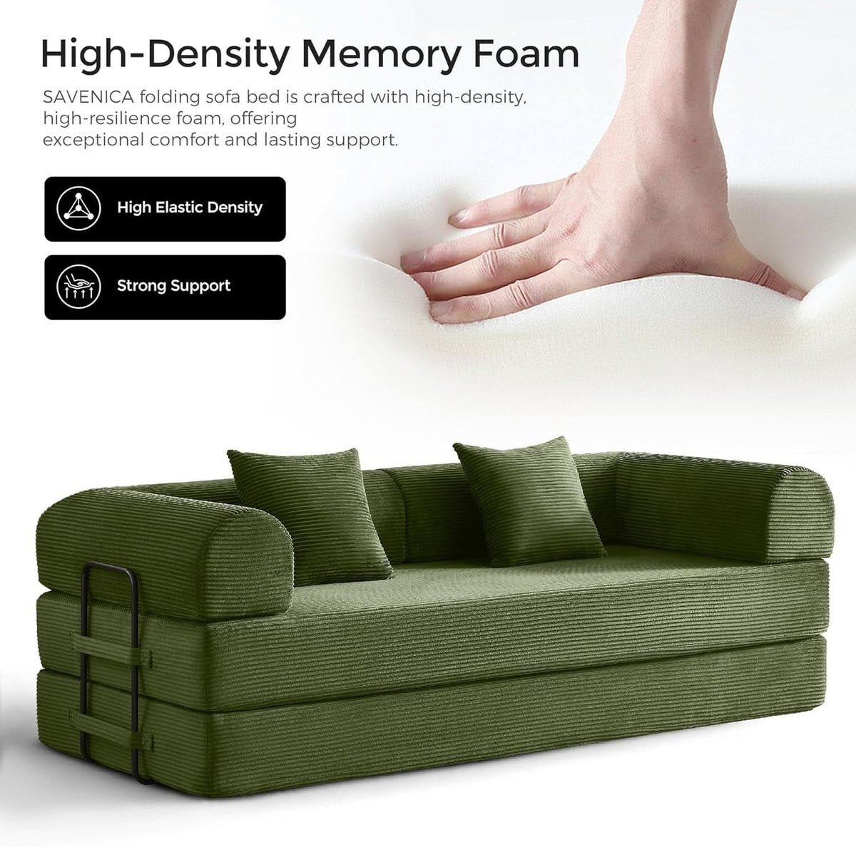Green Convertible Sofa Bed With Removable Armrests ShipItFurniture