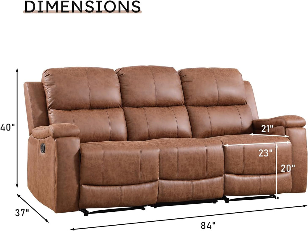 Brown Faux Leather Manual Reclining Overstuffed Sofa ShipItFurniture