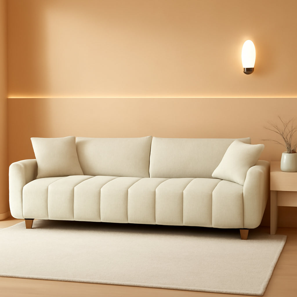 Cream Chenille Sleeper Sofa Bed With Expanded Storage ShipItFurniture