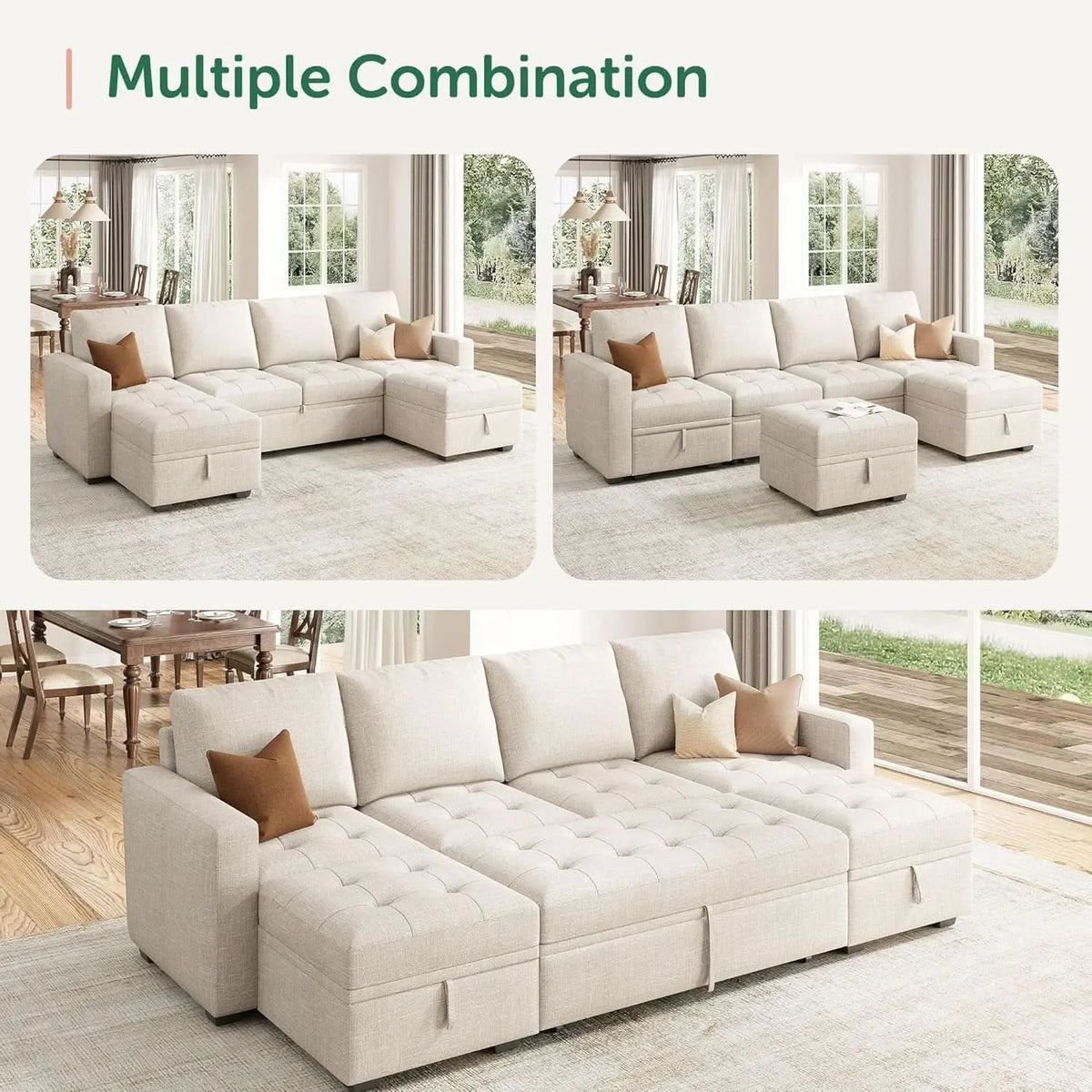 Beige Modular Sleeper Sectional Couch With Storage ShipItFurniture