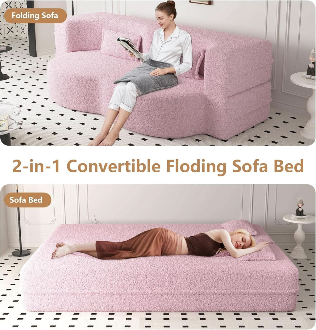 Powder Pink Ultra Comfort Contemporary Foldable Sleeper Sofa ShipItFurniture