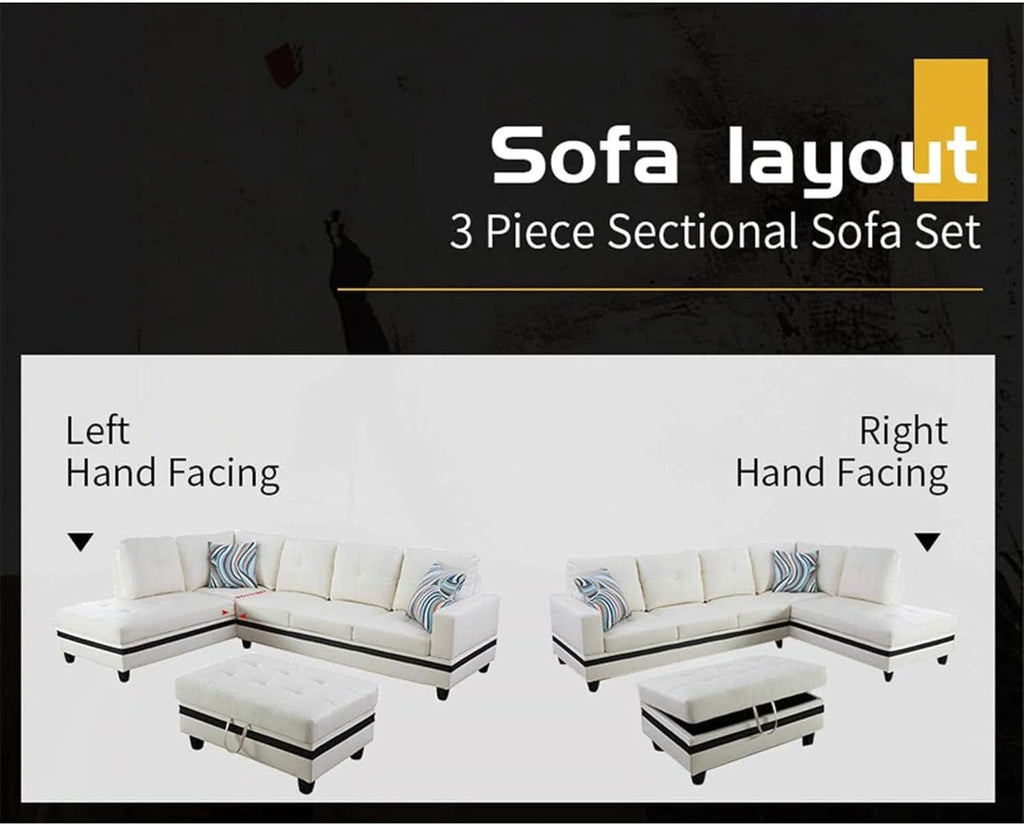 Sectional Sofa Faux Leather White L Shaped Couch Set ShipItFurniture