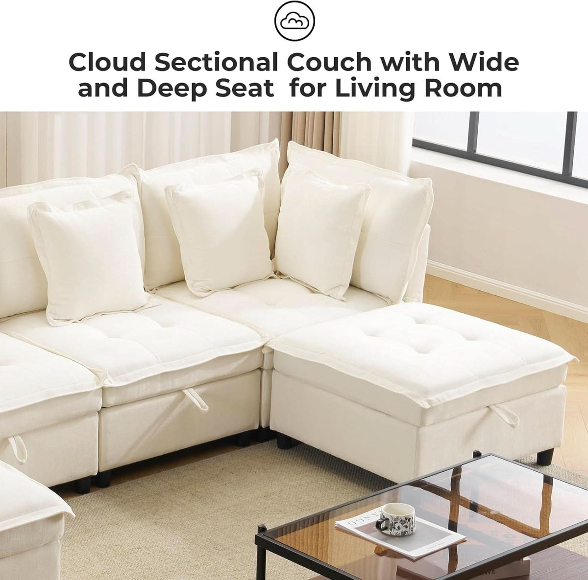 White OneThirtyThreeInch Modular Sectional Sofa Hidden Storage ShipItFurniture