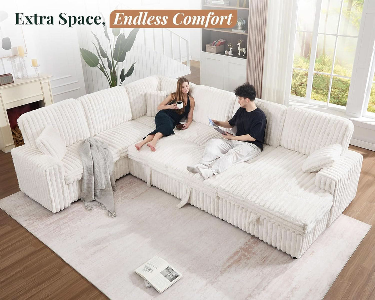 One Hundred Thirty Inch Sleeper Sofa With White Faux Fur ShipItFurniture