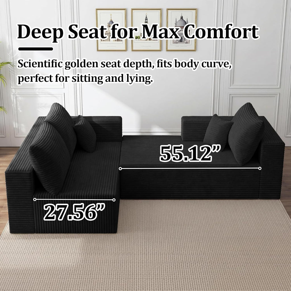 Black 92.5 Inch Modular Sectional Sofa Convertible ShipItFurniture