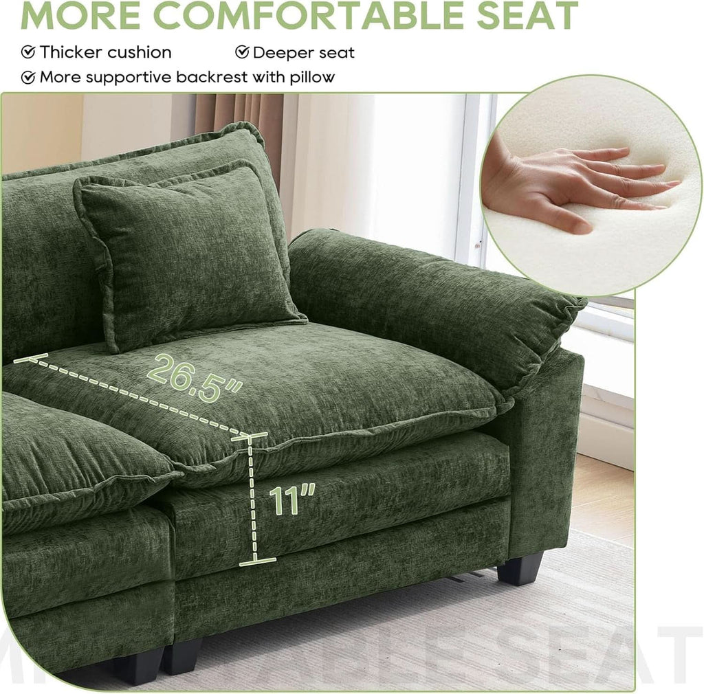 120Inch Green Modular Sectional Sofa Featuring Ottoman ShipItFurniture