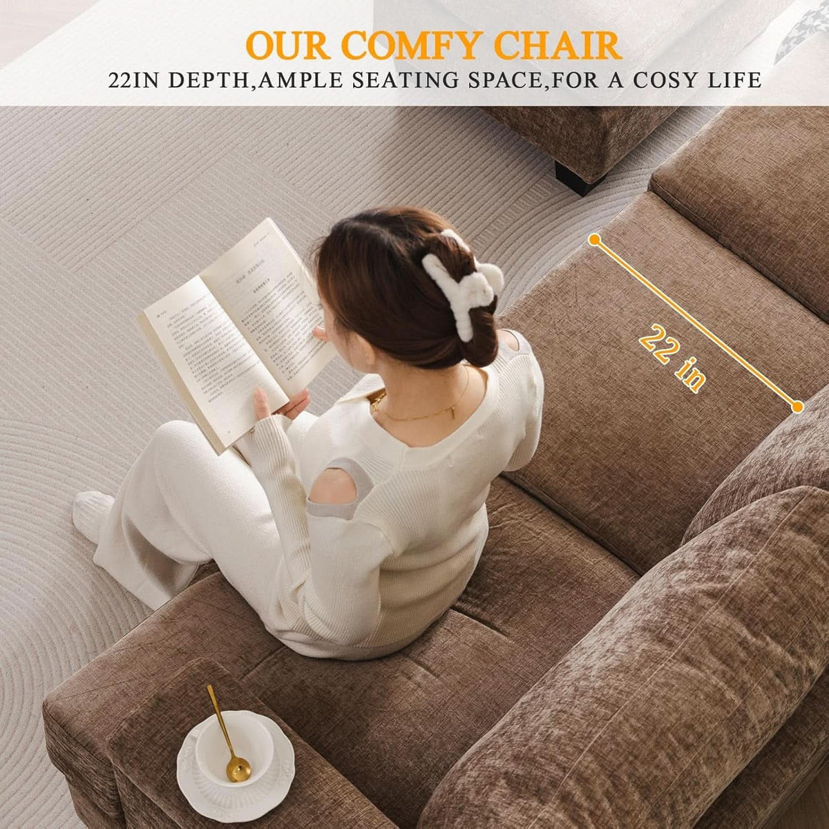 85 Inch L Shaped Couch Armrest Organizer Movable Ottoman ShipItFurniture