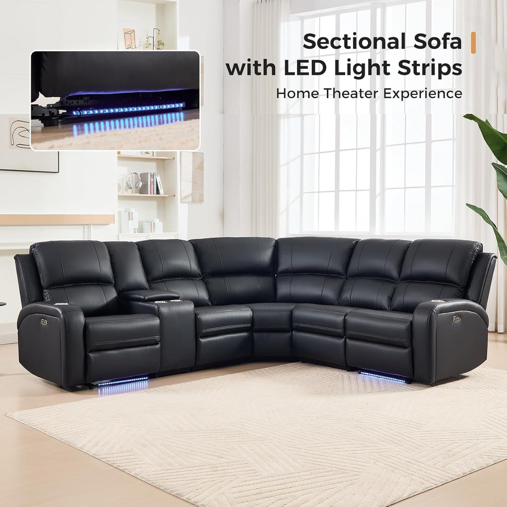 Black Motorized Reclining Sectional Sofa Featuring LED ShipItFurniture