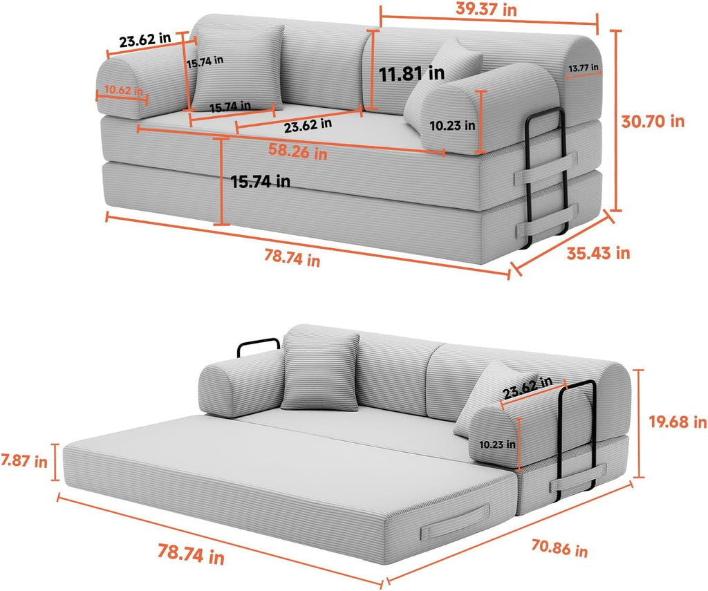 Azure 78.7in Corduroy Convertible Sleeper Sofa Bed ShipItFurniture