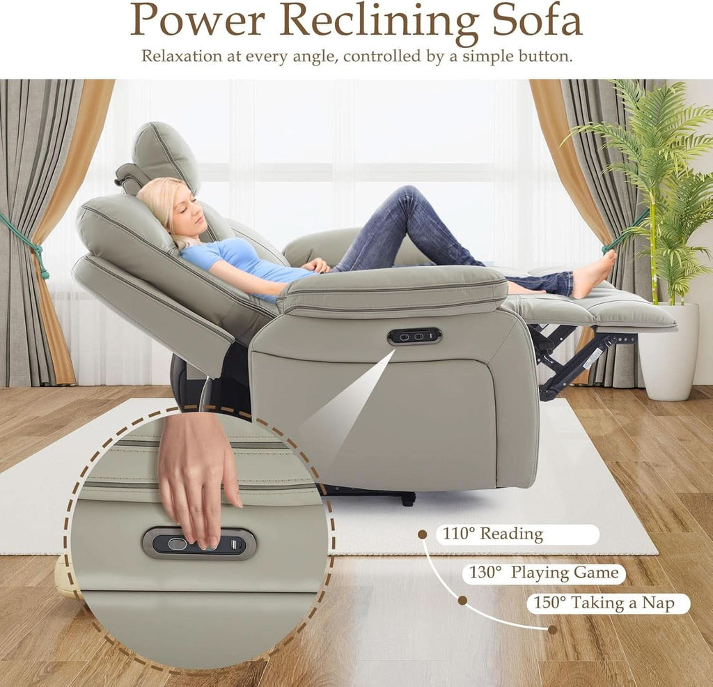 Grey Power Reclining Sofa With Fold Down Table Usb Type C ShipItFurniture