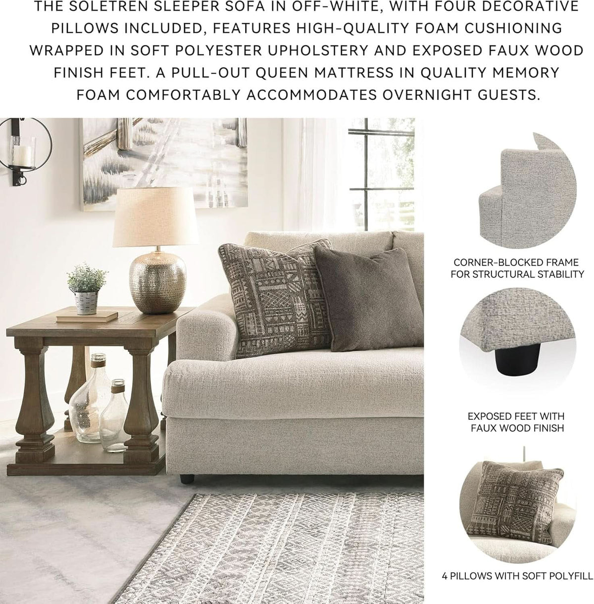 Soletren Premium Chenille Queen Sofa Sleeper White ShipItFurniture