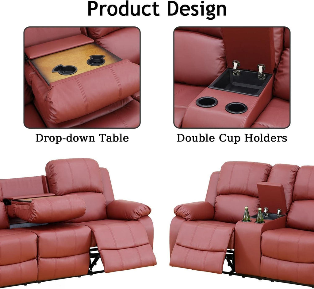 Leather Recliner Sofa Set Red Three Piece Living Room Furniture ShipItFurniture