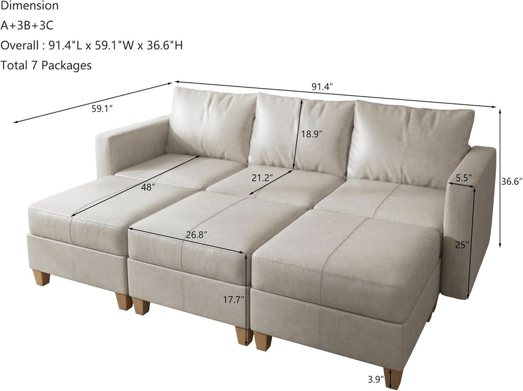 Faux Leather Modular Sectional Sleeper Sofa Storage ShipItFurniture