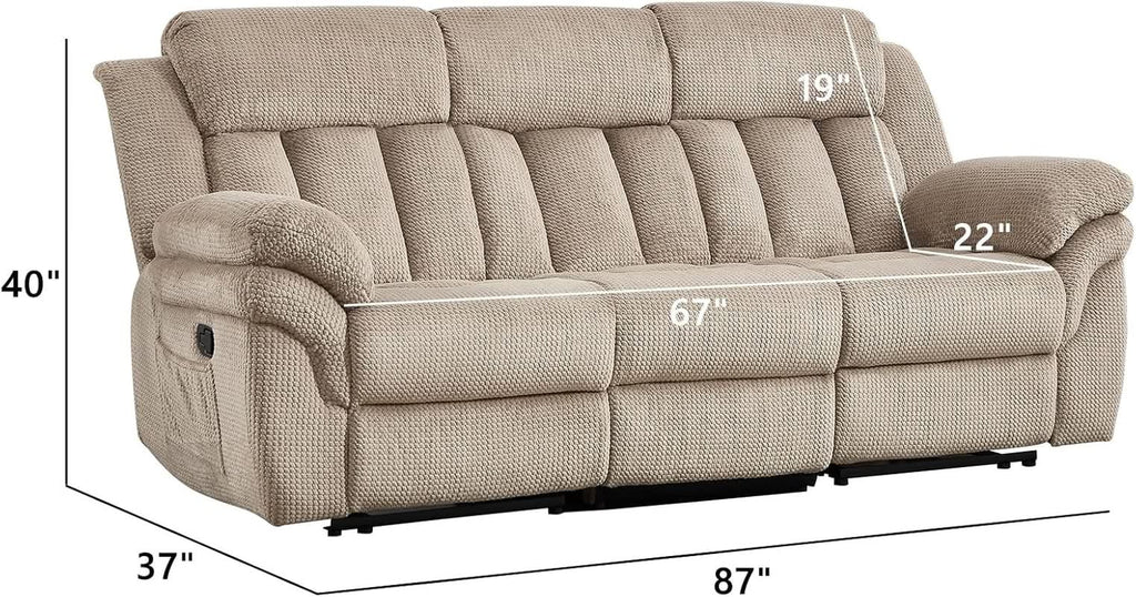 Deluxe Light Brown Three Seater Manual Recliner Sofa ShipItFurniture
