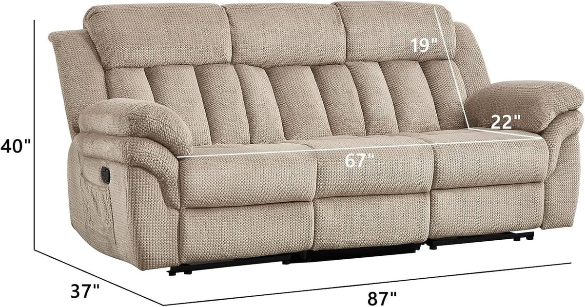 Deluxe Light Brown Three Seater Manual Recliner Sofa ShipItFurniture
