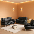 3 Piece Faux Leather Sofa Set For Living Room Black 3 Seater Sofa Loveseat Armchair ShipItFurniture