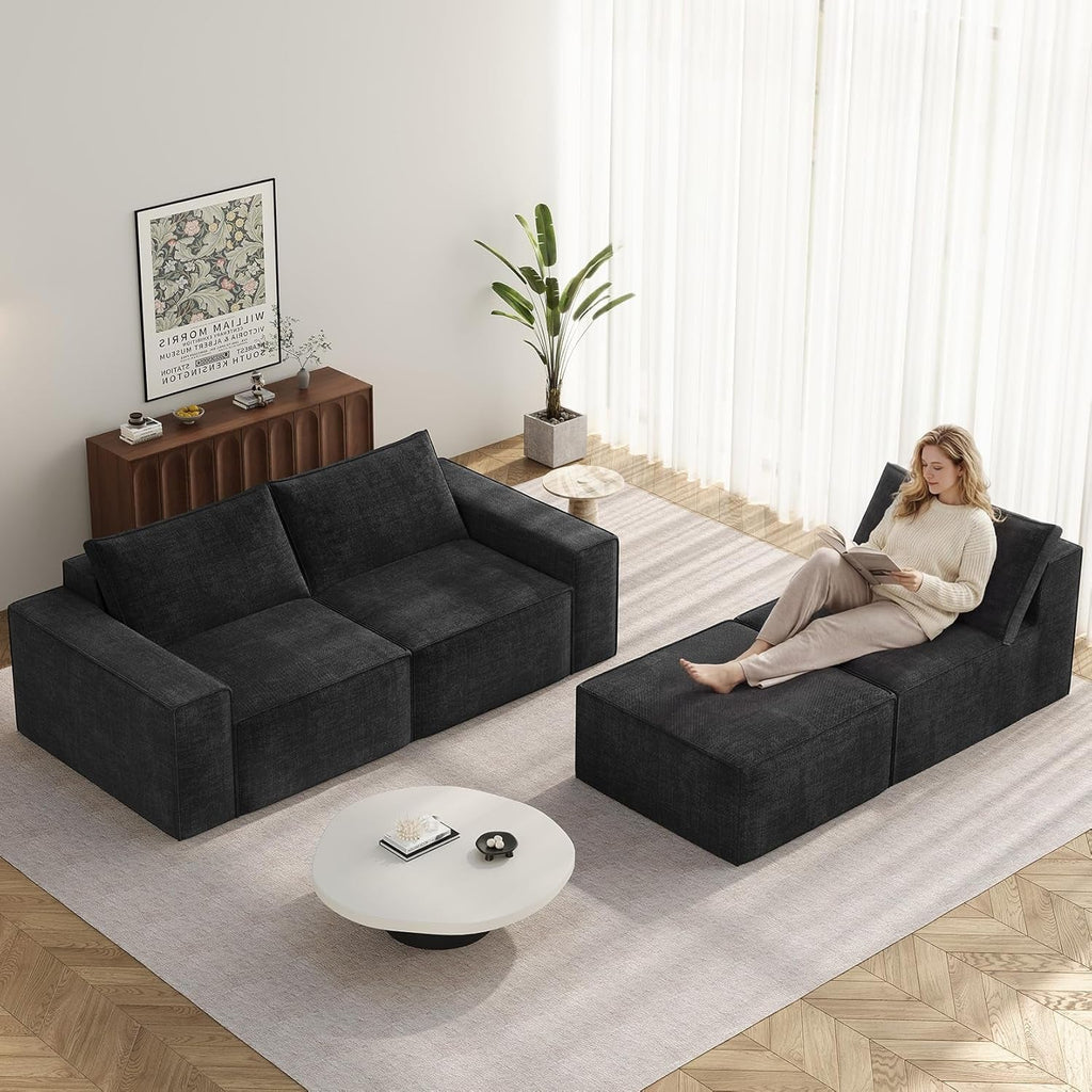 114 Inch Modular Contemporary Sectional Sofa Black ShipItFurniture