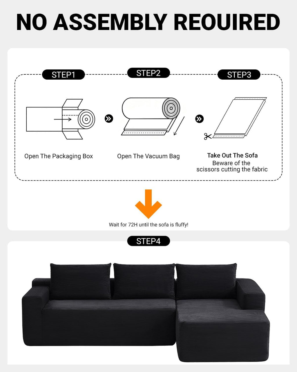 96 Inch Cloud Contemporary Sectional Sofa Charcoal ShipItFurniture