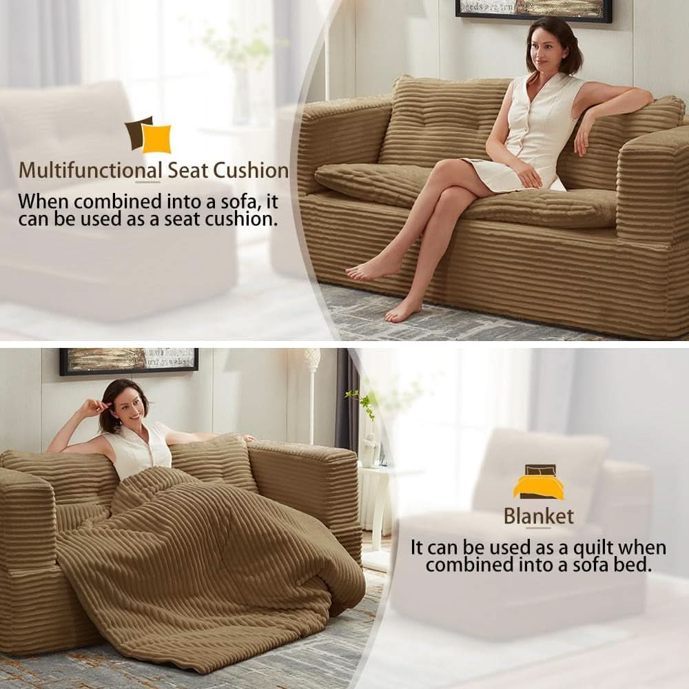 Camel King Size Corduroy Futon Pro Lux Sofa Bed Chaise Lux ShipItFurniture