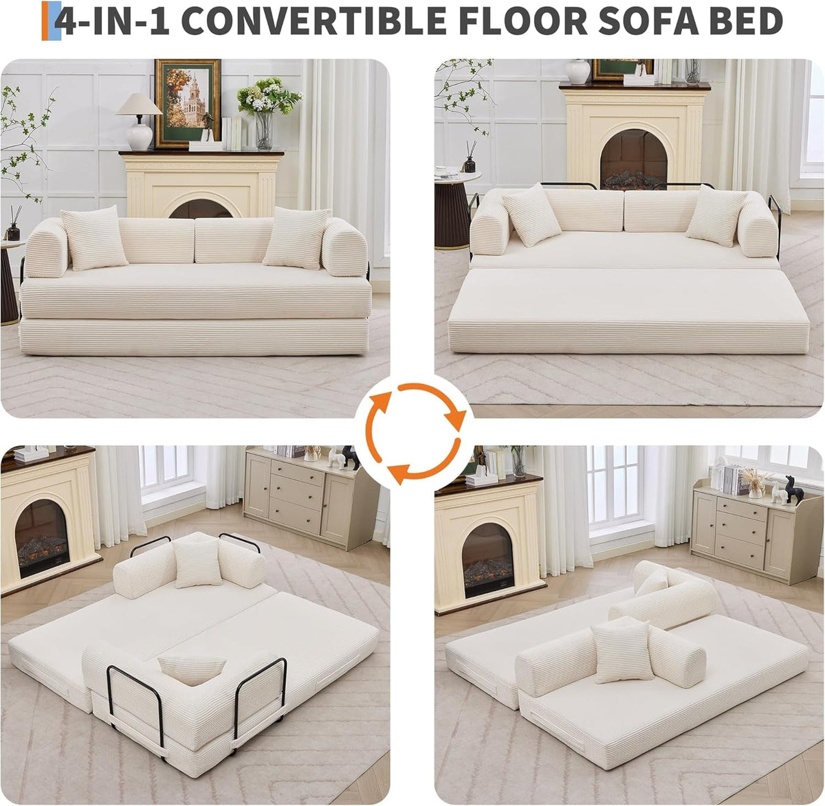 79 Inch Convertible Sofa Bed Beige Upholstery Comfort ShipItFurniture