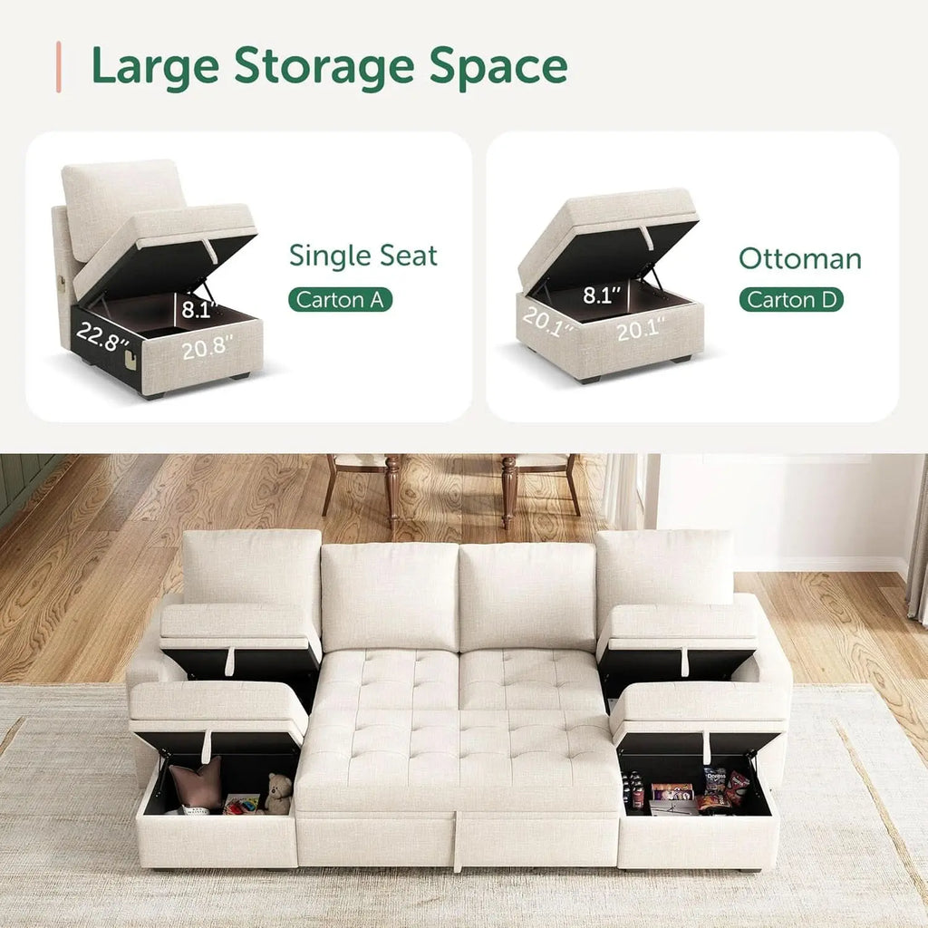 Beige Modular Sleeper Sectional Couch With Storage ShipItFurniture