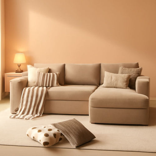 104 Inch Cloud Sectional Couch With L Shaped Chaise Modern Modular Sofa In Camel Corduroy Fabric ShipItFurniture