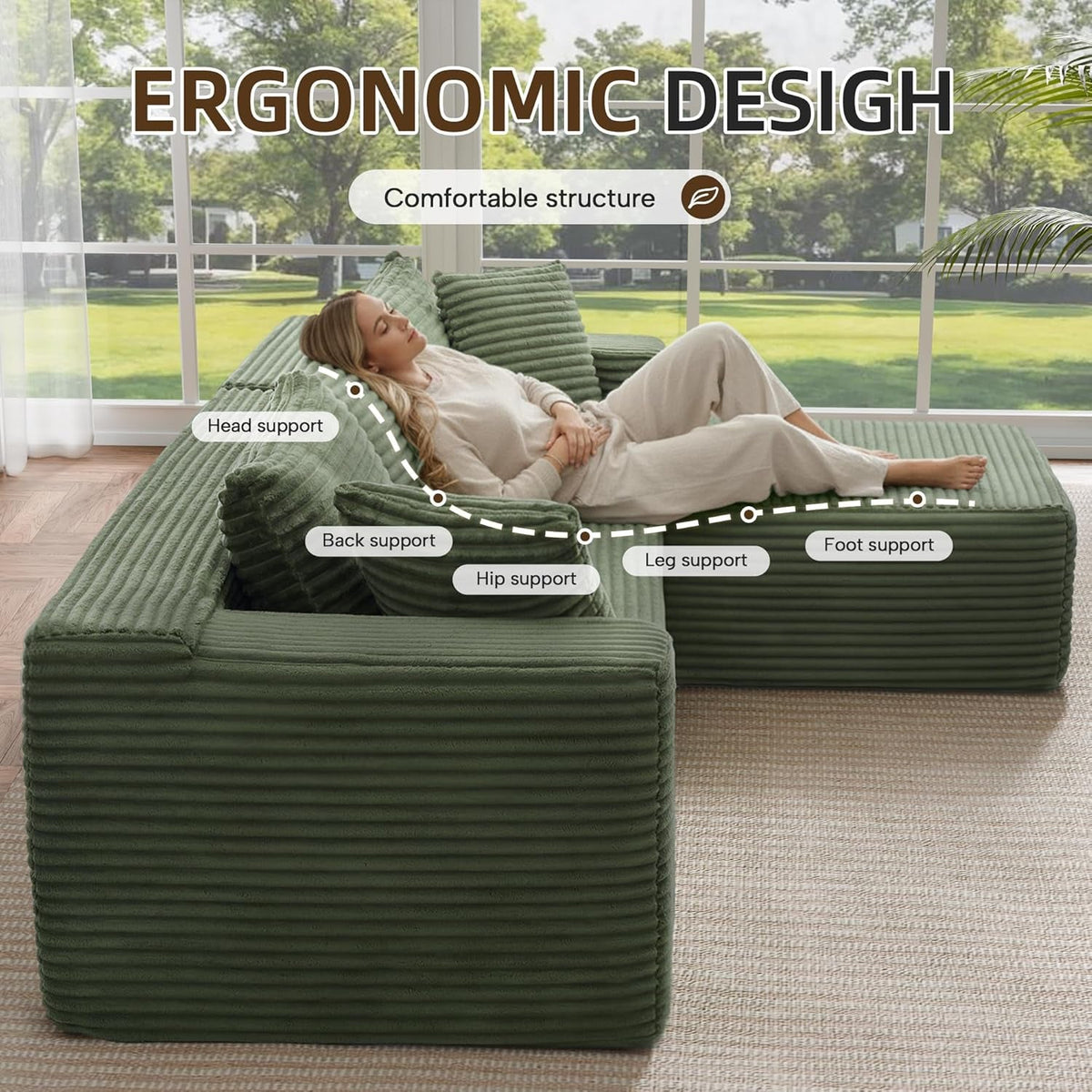 Green 106Inch Modular Sectional Sofa Luxurious Living ShipItFurniture